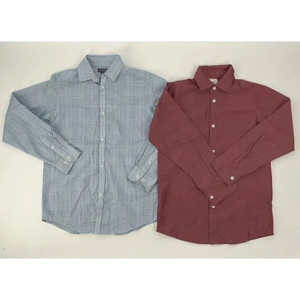 Van Heusen Button Check Shirt Youth Boys Size 10 Medium Blue White Casual